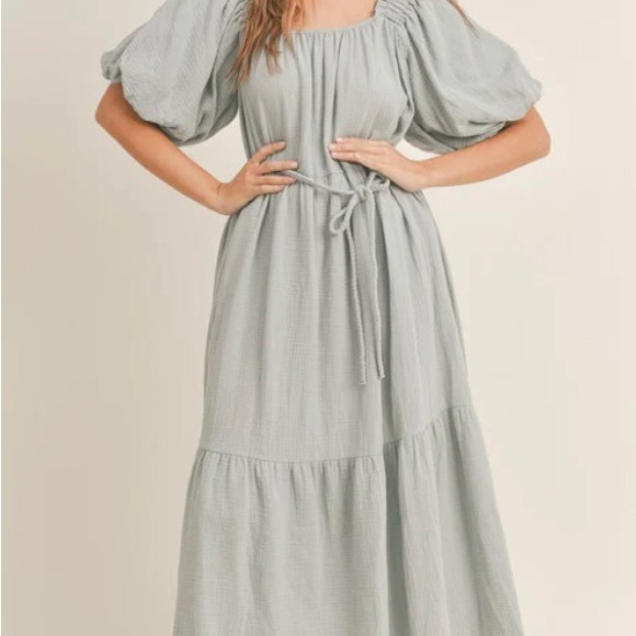 MABEL Dresses & Skirts - Cotton gauze baby blue puff sleeve tiered dress